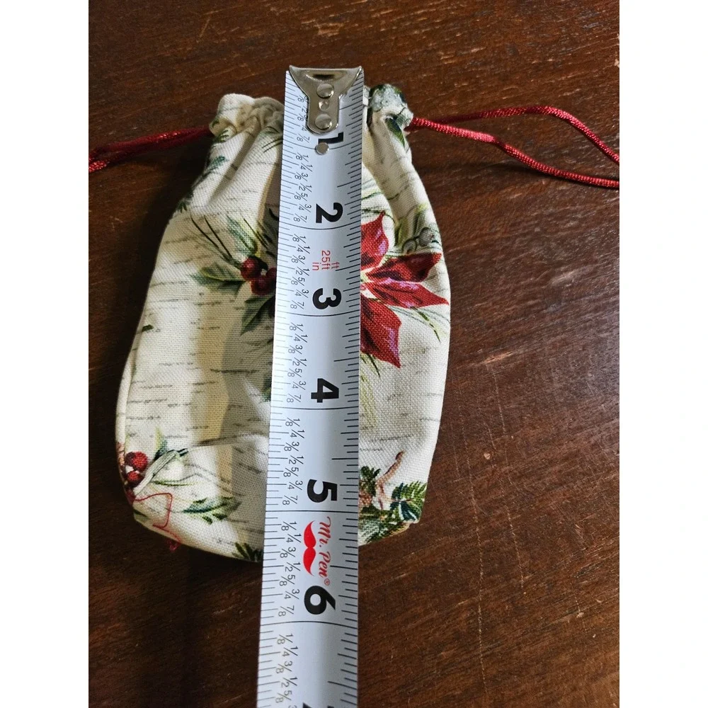 Longaberger Little Gift Fabric Bags Set of 4 Holiday Botanical Christmas Red
